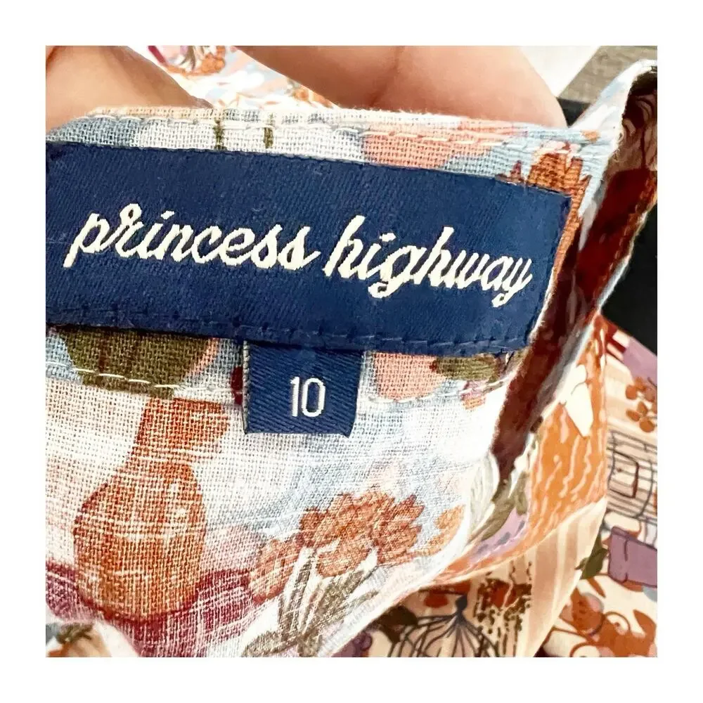 Princess Highway Modcloth Babyoll Dress “Lounging Cat Lair”Cottagecore Size 10 - Picture 9 of 11